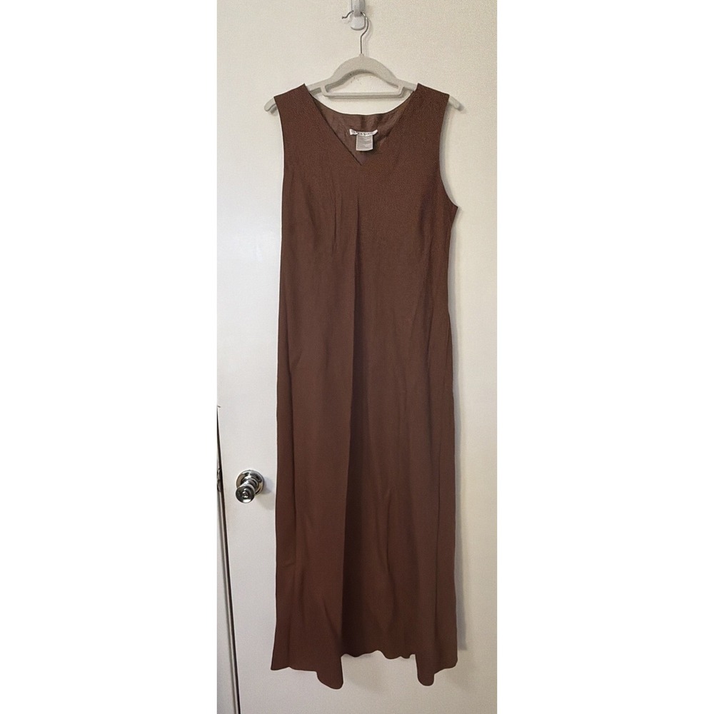 Plaza South Vintage Brown Linen Blend Dress Long 12 RN 52438 Lagenlook Boho